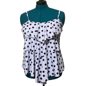 Black and White Polka Dots with Ruffles Halter Swim Top Size Medium